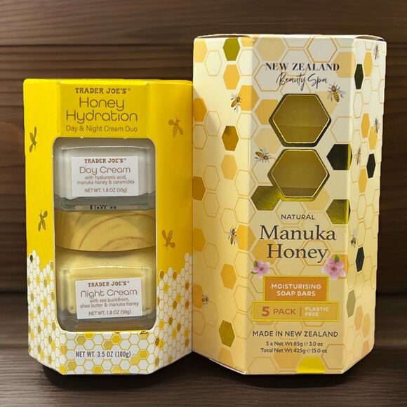 Trader Joe’s Honey Hydration Day & Night Cream Duo Plus 5 Manuka Honey Bars Soap - Picture 1 of 5